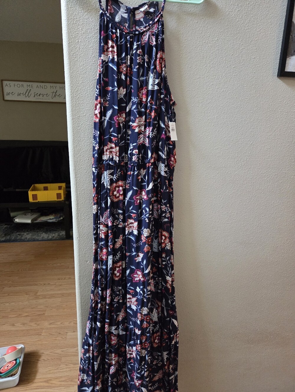 Old Navy Navy Floral Tiered Maxi Dress with Red Accents